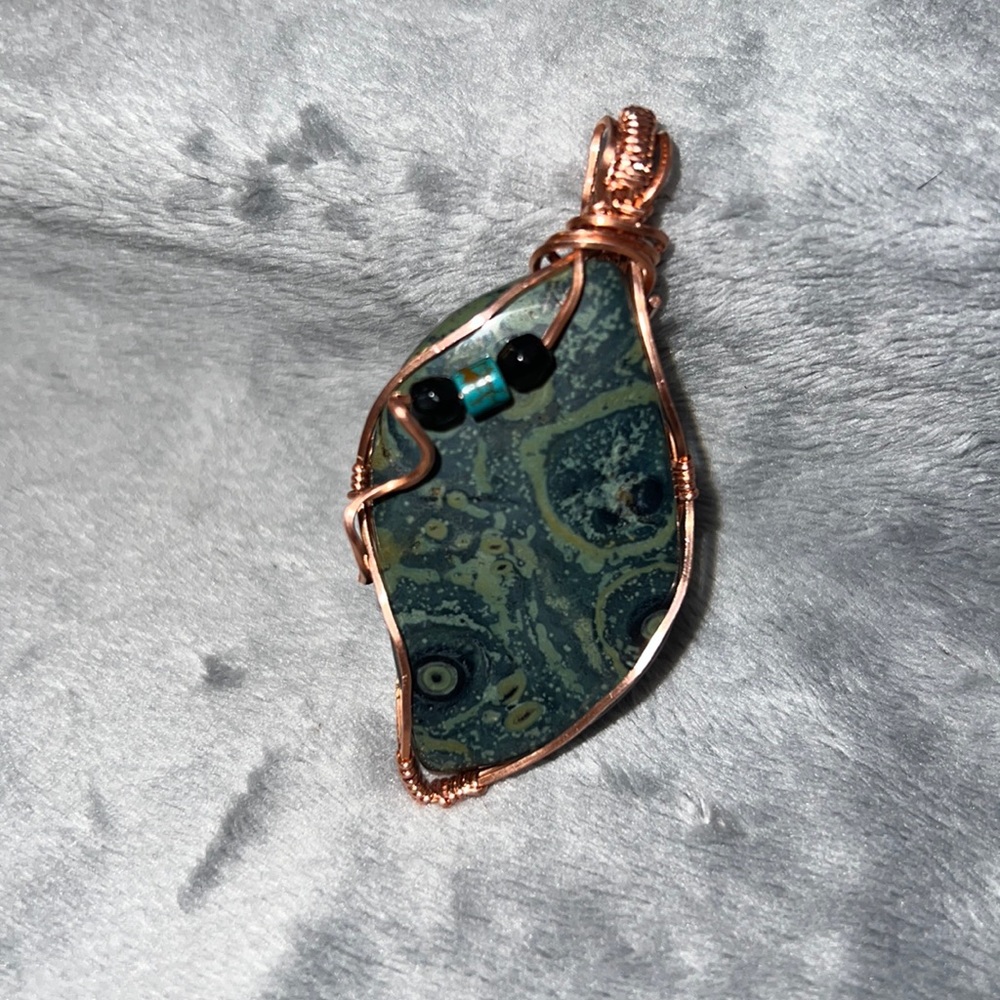 one of a kind, handmade pendant. Star Galaxy Jasper, copper & coordinating beads